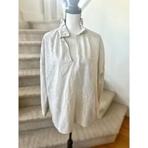 A Shirt Thing Stone White Beige Silver Metallic Ruffle Neck Tunic Blouse
